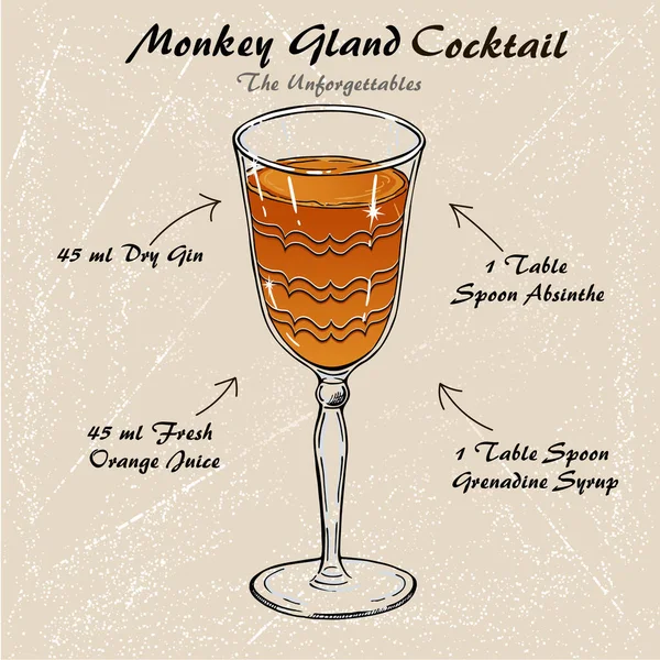 Monkey Gland cóctel alcohólico receta vector boceto — Vector de stock