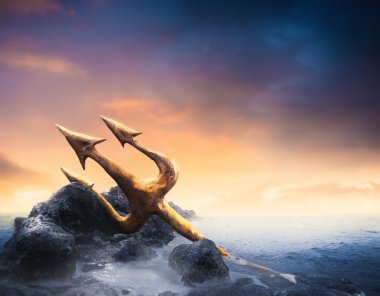 Poseidon's trident at sea clipart