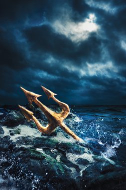 Poseidon's trident at sea clipart