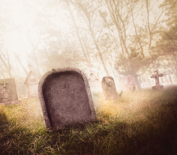 gravestone with fog and  lighting