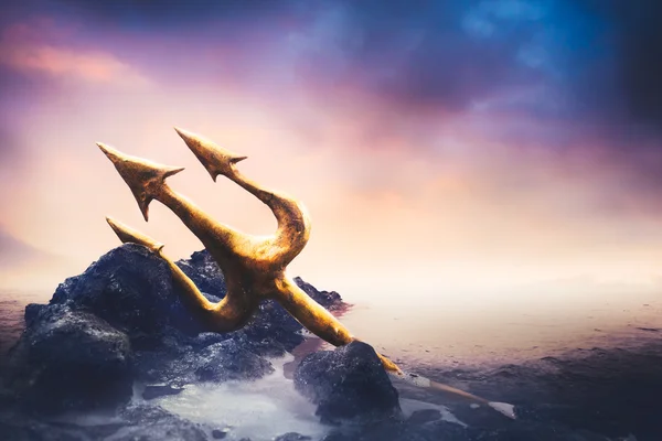 Poseidon-Dreizack auf See — Stockfoto
