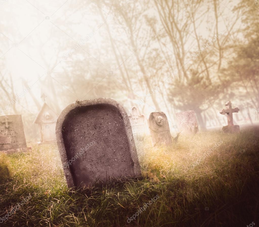 gravestone with fog and  lighting
