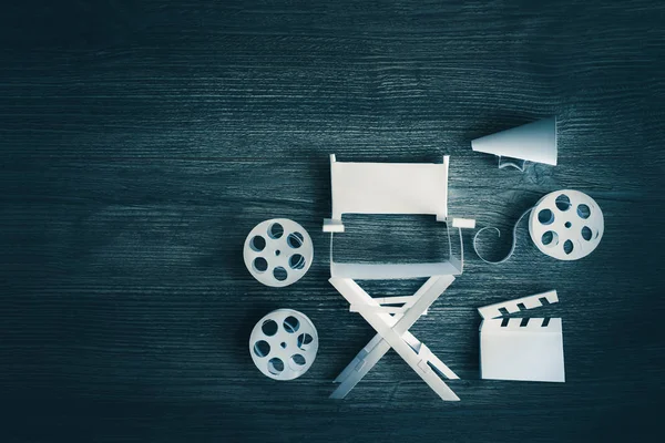Image with vintage texture of a Director chair and movie items — Stock Photo, Image