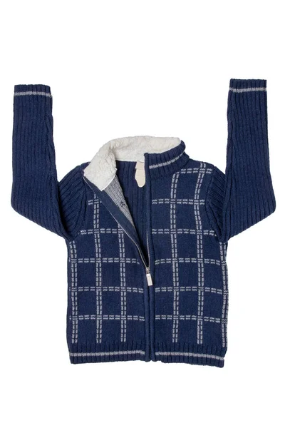 Herbst Und Winter Kinderkleidung Eine Warme Dunkelblaue Strickjacke Oder Jacke — Stockfoto