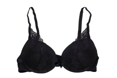 Sutyen izole oldu. Güzel kadın şık siyah sütyen ile closeup