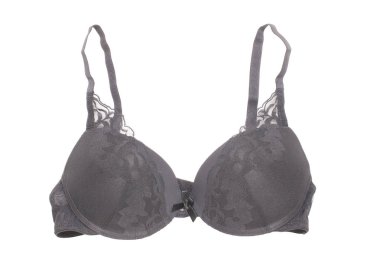 Sütyen izole. Güzel bayan stil gri sütyenli yakın plan. 