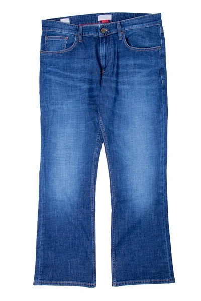 Jeans mode. Närbild av blå jeans byxor isolerade på vitt — Stockfoto