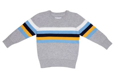 Sonbahar ve kış çocuk kıyafetleri. Açık gri, sıcak bir ter.