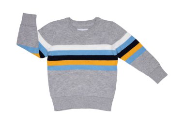 Sonbahar ve kış çocuk kıyafetleri. Açık gri, sıcak bir ter.