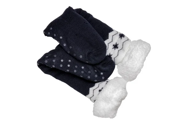 Chaussettes isolées. Gros plan d'une paire de noir et blanc chaud épais — Photo