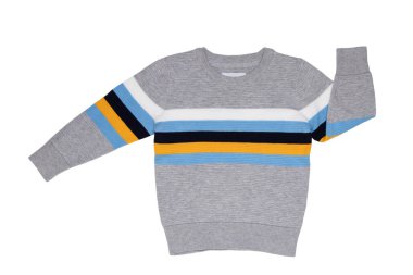 Sonbahar ve kış çocuk kıyafetleri. Açık gri, sıcak bir ter.