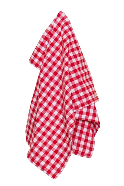 Handdukar isolerade. Närbild av en röd och vit rutig servett eller — Stockfoto