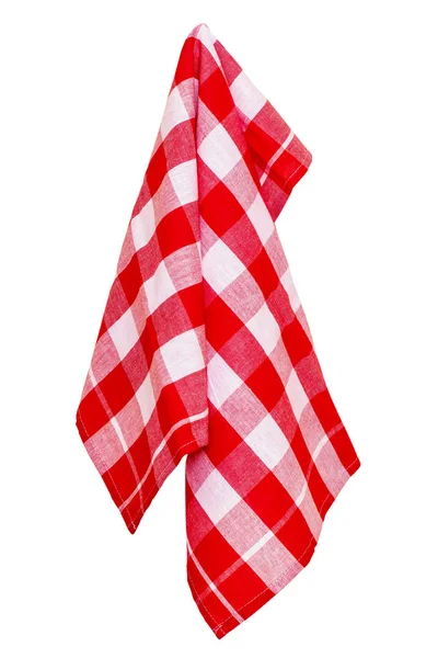 Towels isolated. Closeup of a red and white checkered napkin or — Stock Photo, Image