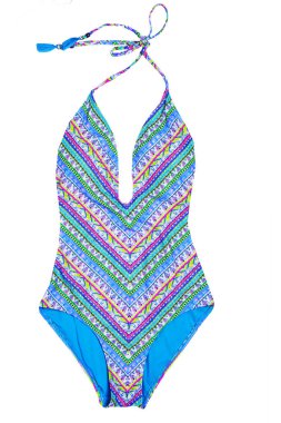 Mayolar izole edilmiş. Zarif, seksi, çok renkli bir kadının yakın çekimi.