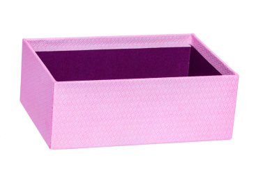 Hediye kutusu izole edildi. Pembe bir hediyenin yakın çekimi ya da beyaz arka planda izole edilmiş bir hediye kutusu. Doğum günü, sevgililer günü, yıldönümü ya da diğer tatiller. Makro fotoğraf.