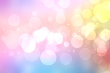 Soyut bulanık taze bahar ışığı hassas pastel pembe sarı bokeh arkaplan dokusu parlak dairesel yumuşak renkli ışıklar. Güzel arkaplan illüstrasyonu.