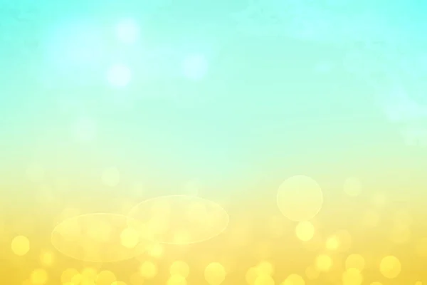 Hello spring background. Abstract bright spring or summer landscape texture with natural green yellow bokeh lights and sunshine on blue sky. Beautiful backdrop with space.