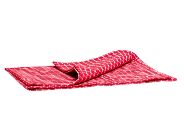 Closeup Red White Checkered Kitchen Cloth Napkin Isolated White Background — Stock Photo, Image