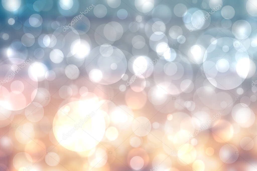 Abstract blurred vivid spring summer light delicate pastel blue pink yellow bokeh background texture with bright soft color circles and bokeh lights. Card concept. Beautiful backdrop illustration.