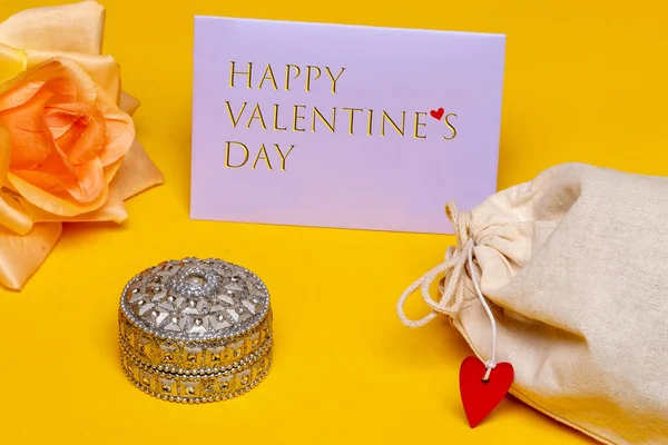 Carte Voeux Pour Saint Valentin Gros Plan Une Boîte Bijoux — Photo