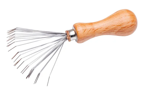 Tahta Saplı Metal Fırçalı Fırça Tarak Temizleyicisi Saç Fırçasına Veya — Stok fotoğraf