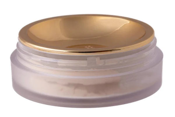 Cosmetic Products Isolated Closeup Elegant Open Jar Cheek Face Powder — Stock Photo, Image