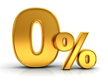 Sıfır yüzde veya % 0 yansıması ile beyaz arka plan üzerinde izole altın