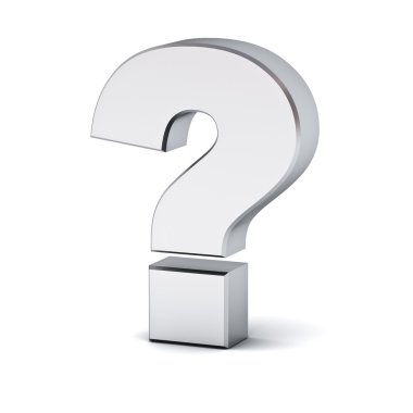 Metal soru yansıma ve gölge beyaz arka plan üzerinde izole işareti