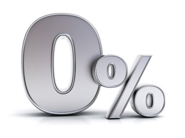 Metal sıfır yüzde veya yansıması ile beyaz arka plan üzerinde izole % 0