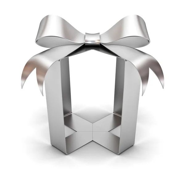 Caixa de presente de prata arco — Fotografia de Stock