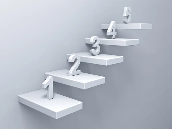 Fehér háttér a szám egy öt absztrakt lépcsők vagy lépéseket koncepció — Stock Fotó