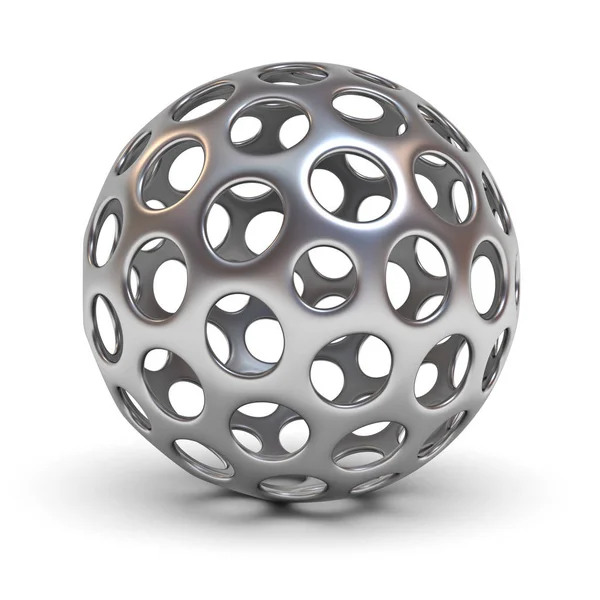 Sphère chromée métallique creuse isolée sur fond blanc avec ombre — Photo