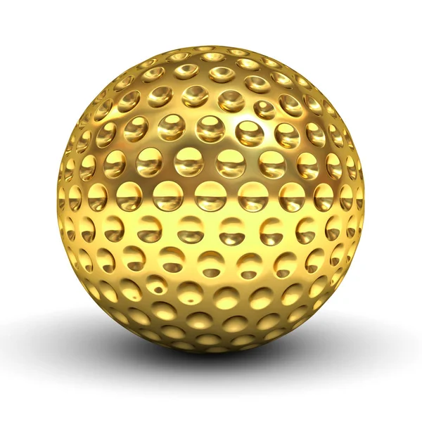 Balón de golf dorado aislado sobre fondo blanco con reflejo y sombra —  Fotos de Stock