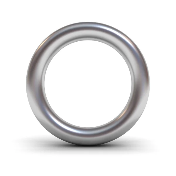 Металлическая буква алфавита O или серебряное кольцо на белом фоне с отражением и тенью — стоковое фото
