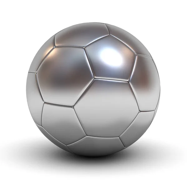 Металлический хром футбольный мяч изолирован на белом фоне с отражением и тенью — стоковое фото