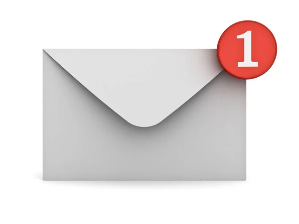 E mail notification one new email message in the inbox concept isolated over white background with reflection — Stock Photo, Image