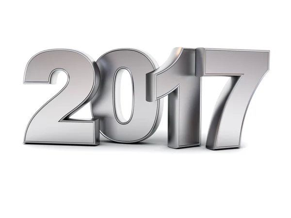 Feliz ano novo 2017 3D metal texto isolado sobre fundo branco com reflexão e sombra — Fotografia de Stock