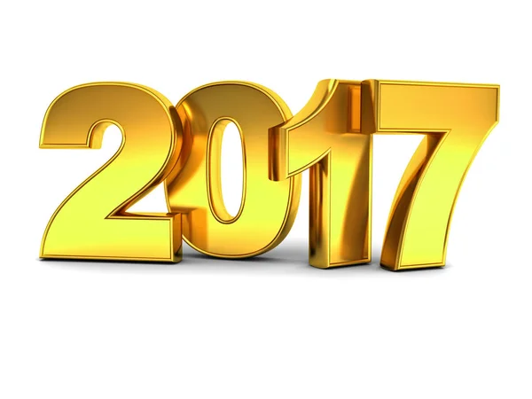 Yansıma ve gölge beyaz arka plan üzerinde izole mutlu yeni yıl 2017 3d altın metin kavramı — Stok fotoğraf