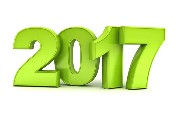 Hyvää uutta vuotta 2017 3D vihreä teksti eristetty valkoisella taustalla varjo ja heijastus — kuvapankkivalokuva
