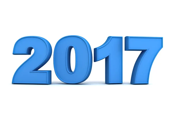 Gelukkig nieuw jaar 2017 3d blauwe tekst op witte achtergrond met reflectie en schaduw geïsoleerd — Stockfoto