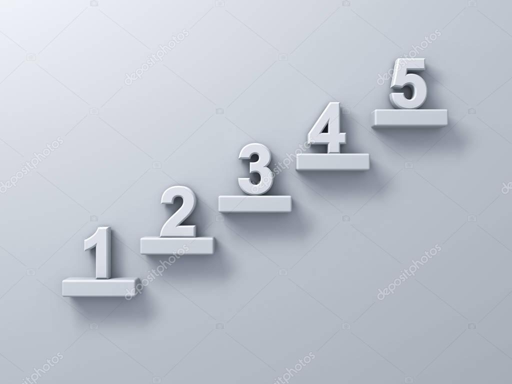 Concepto abstracto de escaleras o escalones sobre fondo de pared blanca