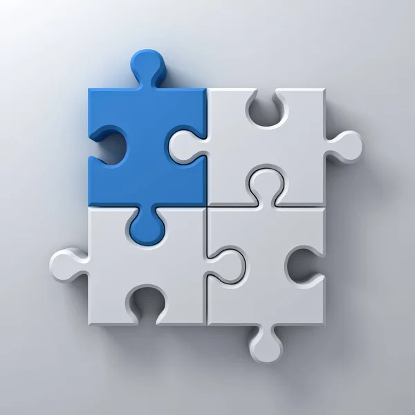 Blaues Puzzleteil hebt sich von der Masse ab anderes Konzept auf weißem Wandhintergrund mit Schatten — Stockfoto