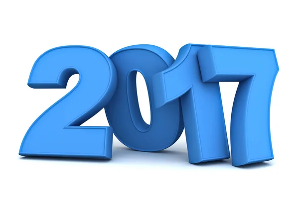 Hyvää uutta vuotta 2017 3D sininen teksti eristetty valkoisella taustalla heijastus ja varjo — kuvapankkivalokuva