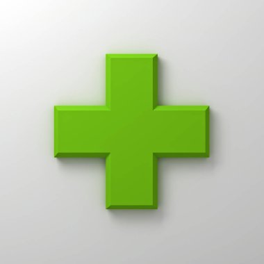 Gölge beyaz duvar zemin üzerine yeşil artı işareti soyut