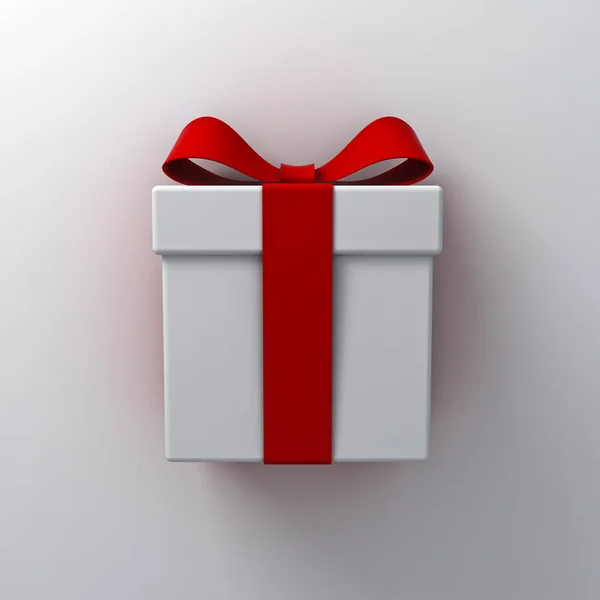 Caja regalo regalo con lazo de cinta roja sobre fondo blanco — Foto de Stock