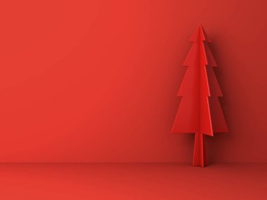 Gölge ile Noel dekorasyonu için kırmızı zemin üzerine kırmızı Noel ağacı