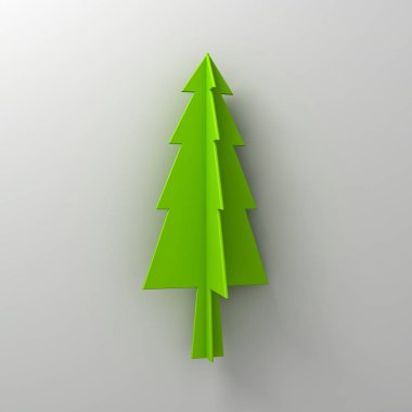 Gölge ile Noel dekorasyonu için beyaz zemin üzerine yeşil Noel ağacı