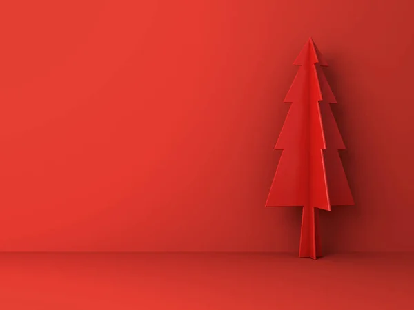 Κόκκινο Χριστουγεννιάτικο δέντρο σε κόκκινο φόντο για τη διακόσμηση Χριστουγέννων με σκιά — Φωτογραφία Αρχείου