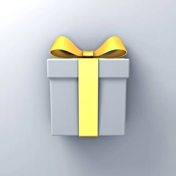 Caja regalo regalo con lazo de cinta dorada sobre fondo blanco con sombra —  Fotos de Stock