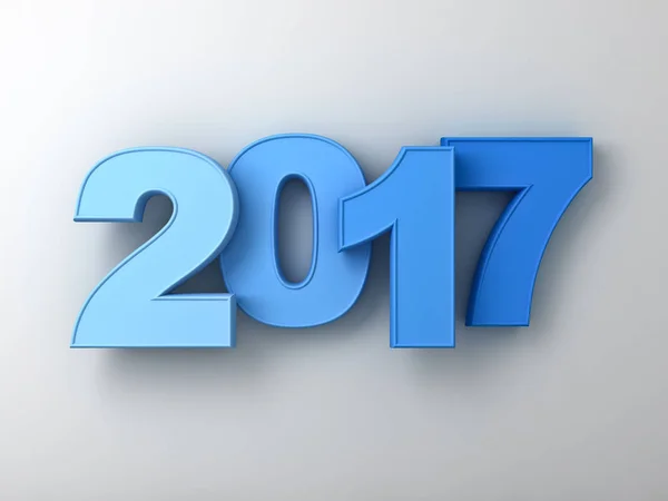 Mutlu yeni yıl 2017 3d mavi metnin üzerinde beyaz duvar arka plan soyut gölge 3d render ile — Stok fotoğraf